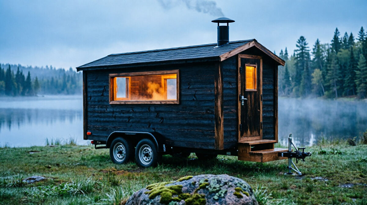 Cedar Six mobile wood-fired sauna, delivered
